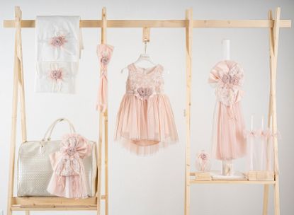 Εικόνα της Πακέτο βάπτισης για κορίτσι Piccolino Ursula peach με τσάντα καπιτονέ ivory