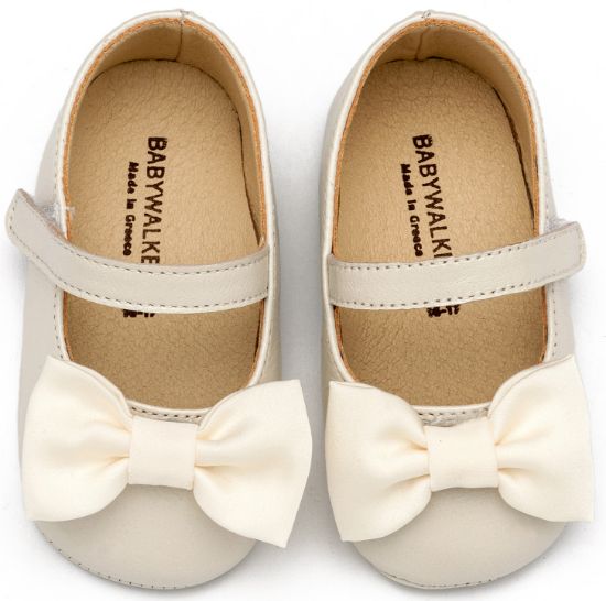 Εικόνα της Γοβάκι Μονή Μπαρέτα με Υφασμάτινο Χειροποίητο Φιογκάκι MI1646 Εκρού