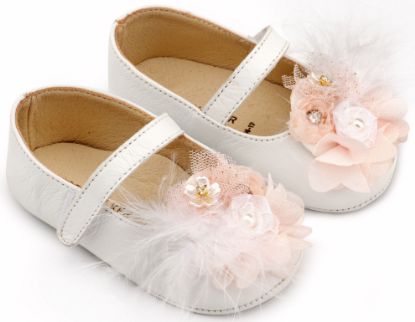 Εικόνα της Γοβάκι Μονή Μπαρέτα με Υφασμάτινο Χειροποίητο Φιογκάκι MI1663 Λευκό Ροζ