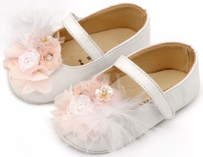 Εικόνα της Γοβάκι Μονή Μπαρέτα με Υφασμάτινο Χειροποίητο Φιογκάκι MI1663 Λευκό Ροζ