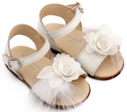 Εικόνα της Πέδιλο Διακοσμημένο με Χειροποίητο Λουλούδι με Πούπουλα PRI2662 Εκρού