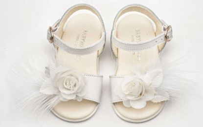 Εικόνα της Πέδιλο Διακοσμημένο με Χειροποίητο Λουλούδι με Πούπουλα PRI2662 Λευκό