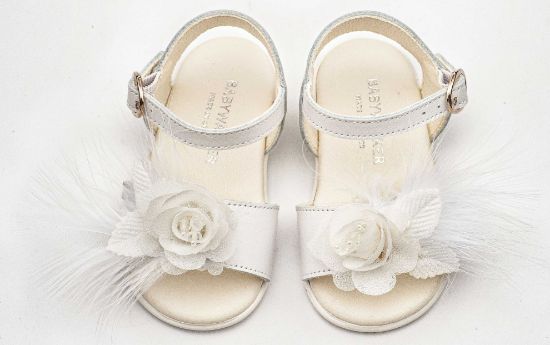 Εικόνα της Πέδιλο Διακοσμημένο με Χειροποίητο Λουλούδι με Πούπουλα PRI2662 Λευκό