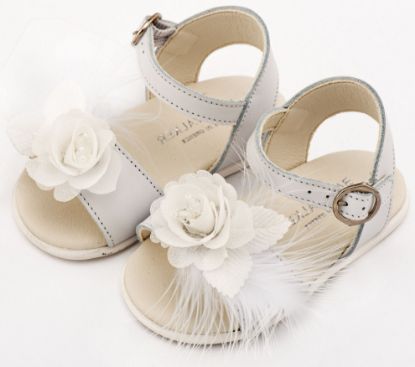 Εικόνα της Πέδιλο Διακοσμημένο με Χειροποίητο Λουλούδι με Πούπουλα PRI2662 Λευκό