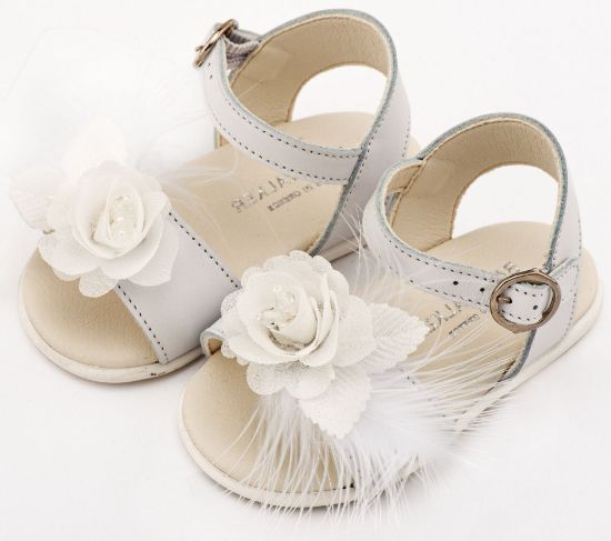 Εικόνα της Πέδιλο Διακοσμημένο με Χειροποίητο Λουλούδι με Πούπουλα PRI2662 Λευκό