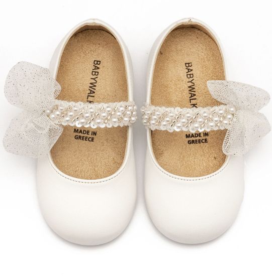 Εικόνα της Γοβάκι Μονή Μπαρέτα Διακοσμημένη με Χειροποίητο Διακοσμητικό BS3596 Λευκό