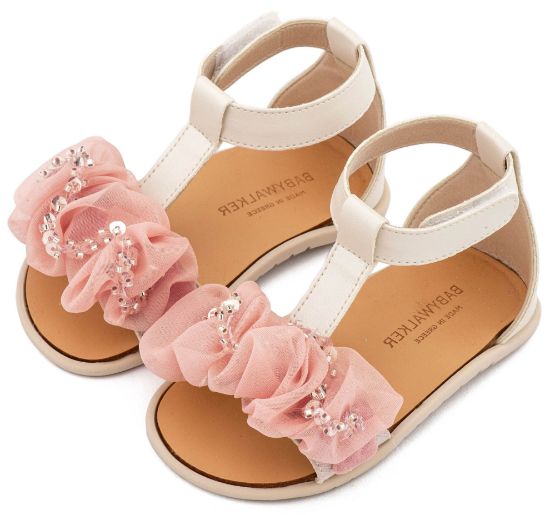 Εικόνα της Πέδιλο με Διακοσμητικό Οργάντζας BS3601 Εκρού Ροζ