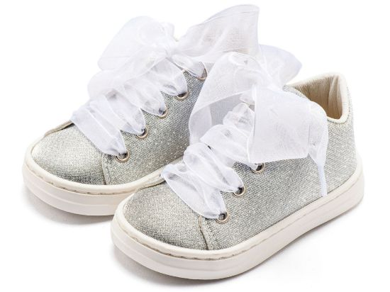 Εικόνα της Sneaker απο Ύφασμα και Δέσιμο Κορδέλα BW4864 Ασημί