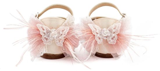 Εικόνα της Γαλλικό Γοβάκι με Διακοσμημένη Φτέρνα Πεταλούδα BW4891 Εκρού Ροζ