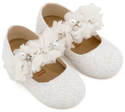 Εικόνα της Γοβάκι Μονή Μπαρέτα Στρας με Λουλούδια Πέρλες και Κρύσταλα Swarovski  LU6118 Λευκό