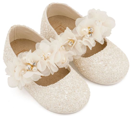 Εικόνα της Γοβάκι Μονή Μπαρέτα Στρας με Λουλούδια Πέρλες και Κρύσταλα Swarovski  LU6118 Εκρού