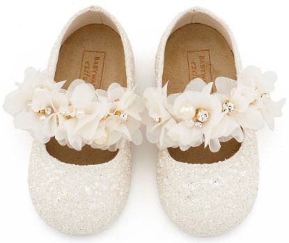 Εικόνα της Γοβάκι Μονή Μπαρέτα Στρας με Λουλούδια Πέρλες και Κρύσταλα Swarovski  LU6118 Εκρού