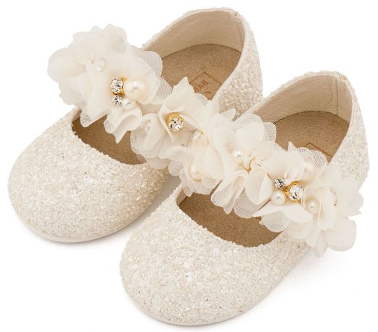 Εικόνα της Γοβάκι Μονή Μπαρέτα Στρας με Λουλούδια Πέρλες και Κρύσταλα Swarovski  LU6118 Εκρού