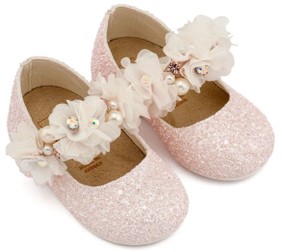 Εικόνα της Γοβάκι Μονή Μπαρέτα Στρας με Λουλούδια Πέρλες και Κρύσταλα Swarovski  LU6118 Ροζ