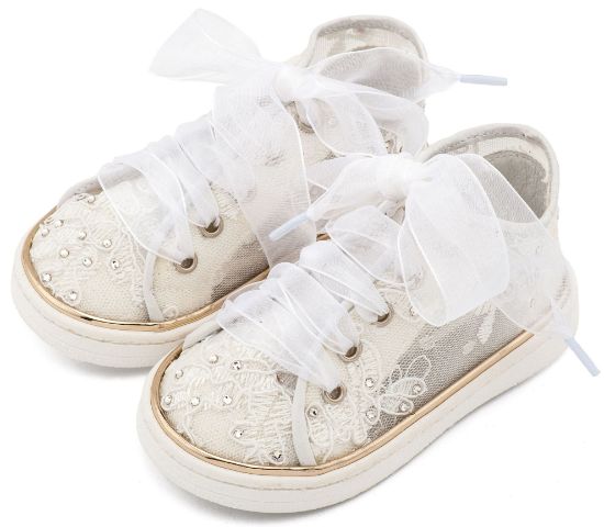 Εικόνα της Sneaker απο Ύφασμα Φιλντιρέ Λουλούδια LU6129 Λευκό