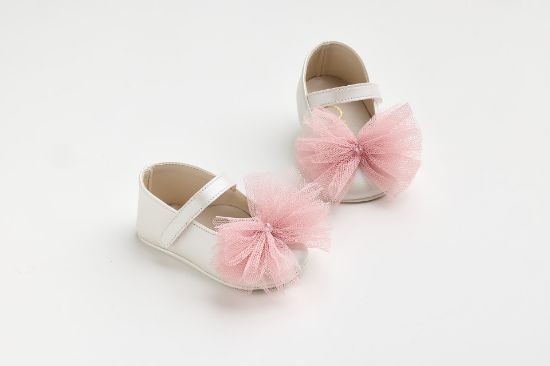 Εικόνα της K602B - Μπαλαρίνα αγκαλιάς σε εκρού τεχνόδερμα με χειροποίητο τούλινο φιόγκο σε σάπιο μήλο