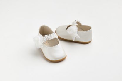 Εικόνα της K627E - Μπαλαρίνα για τα πρώτα βήματα σε εκρού τεχνόδερμα με παγιέτες και τριανταφυλλάκι