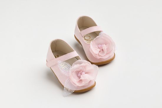 Εικόνα της K632P - Μπαλαρίνα για τα πρώτα βήματα σε ρόζ συνθετικό καστόρ με χειροποίητο ροζ λουλούδι και πουα πλισε τούλι