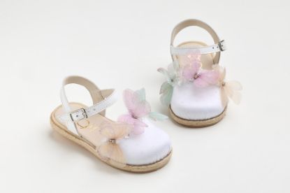 Εικόνα της K652A - Εσπαντρίγια περπατήματος σε λευκό δέρμα και σατέν με γκλιτερ τούλι και διακοσμητικές πεταλούδες με στρας