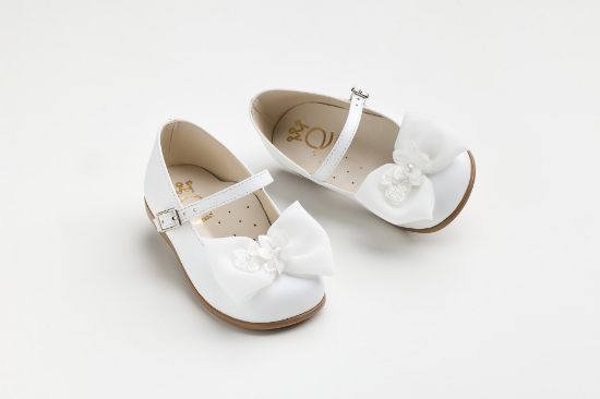 Εικόνα της K6114A - Μπαλαρίνα περπατήματος σε λευκό δέρμα με χειροποίητο φιόγκο από μουσελίνα