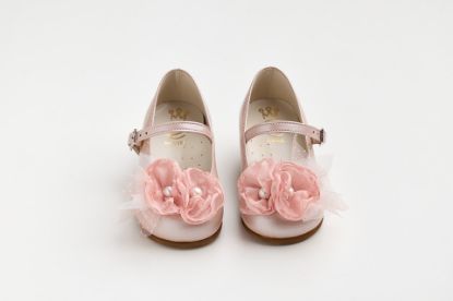 Εικόνα της K6117P - Μπαλαρίνα περπατήματος σε dusty pink δέρμα με χειροποίητο διακοσμητικό σε σάπιο μήλο, γκλιτερ και πουα τούλι