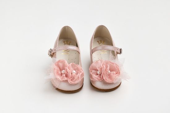 Εικόνα της K6117P - Μπαλαρίνα περπατήματος σε dusty pink δέρμα με χειροποίητο διακοσμητικό σε σάπιο μήλο, γκλιτερ και πουα τούλι