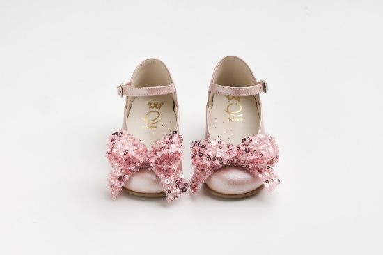 Εικόνα της K6118P - Μπαλαρίνα περπατήματος σε dusty pink δέρμα με χειροποίητο dusty pink – φούξ φιόγκο