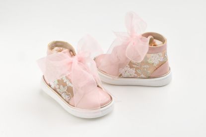 Εικόνα της K6133P - Μποτάκι περπατήματος σε dusty pink δέρμα και διαφάνεια κεντημένη με παγιέτες