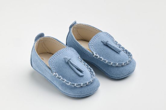 Εικόνα της A601P - παπουτσάκι αγκαλιάς σε γαλάζιο καστόρ δέρμα