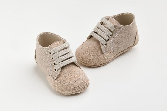 Εικόνα της A606E - παπουτσάκι αγκαλιάς σε μπέζ καστόρ δέρμα και ύφασμα