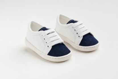 Εικόνα της FS61M - παπουτσάκι σε λευκό δέρμα και μπλε καστόρ δέρμα