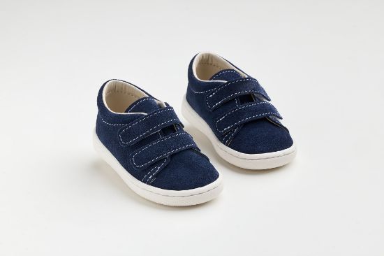 Εικόνα της FS63M - παπουτσάκι σε μπλε καστόρ δέρμα, κλείσιμο με Velcro