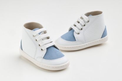 Εικόνα της FS66P - μποτάκι σε λευκό δέρμα και γαλάζιο καστόρ δέρμα