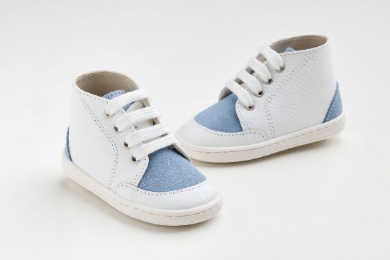 Εικόνα της FS66P - μποτάκι σε λευκό δέρμα και γαλάζιο καστόρ δέρμα