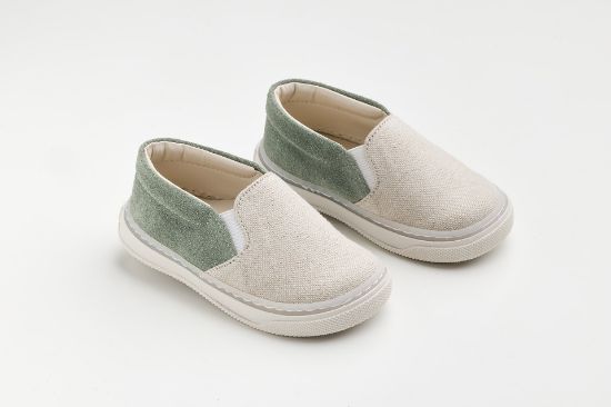 Εικόνα της A620B - εσπαντρίγια περπατήματος, σε μπεζ ύφασμα και μέντα καστόρ δέρμα