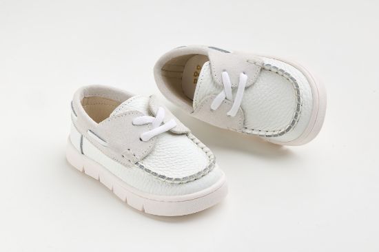 Εικόνα της A625A - παπουτσάκι boat περπατήματος σε λευκό δέρμα και λευκό καστόρ δέρμα