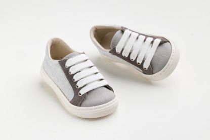 Εικόνα της A627A - παπουτσάκι περπατήματος σε γκρι ύφασμα και γκρι καστόρ δέρμα